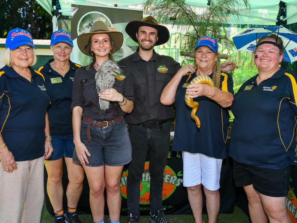 Australia Day celebrations: Indy and Alec from Wild Rangers Animal Show with members of the Rotary Club of Lismore Networking at the Lismore City Bowlo.