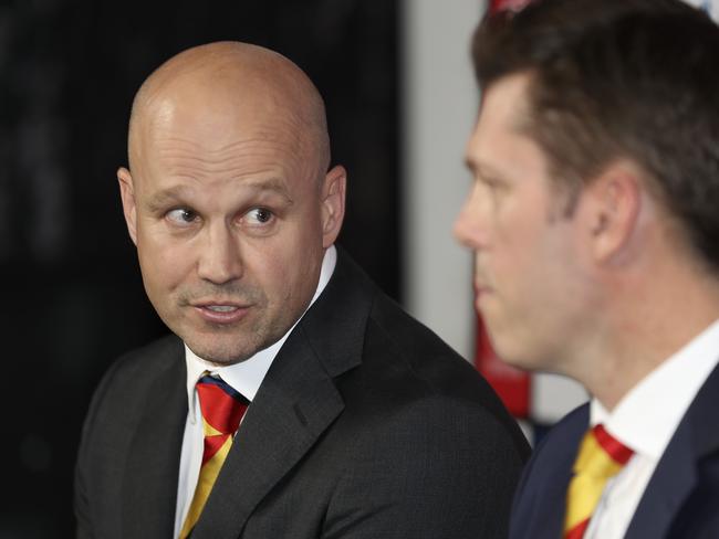 AFL - NEW CROWS COACH - MATTHEW NICKS at West Lakes Headquarters during his press conference with Andrew Fagan. Picture SARAH REED