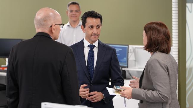 Premier David Crisafulli visits the Department of Transport and Main Roads on Wednesday. Picture: Office of the Premier