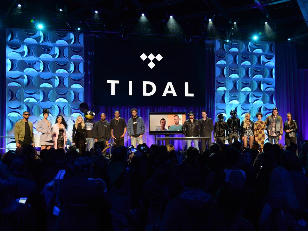 MUSIC’S A-list unite to support the launch of Jay-Z’s new streaming service ‘Tidal’, flooding social media with bright blue representing #TidalForAll.... Usher, Rihanna, Nicki Minaj, Madonna, Dead Mouse, Kanye West, Jay Z, Jason Aldean, Jack White, Daft Punk, Beyonce and Win Butler attend the Tidal launch event #TIDALforALL. Picture: Getty