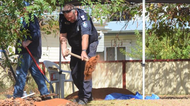 A Chinchilla backyard is excavated by police. Picture: Peta McEachern