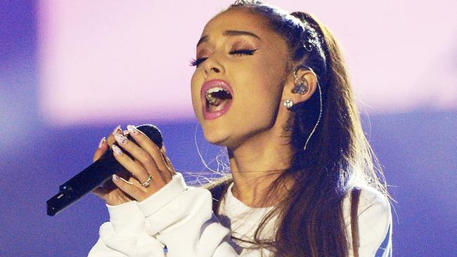 Ariana Grande on stage in Manchester, England. Fans attending her Australian concerts will not be allowed to bring bags, cameras or electronic devices. Picture: Getty