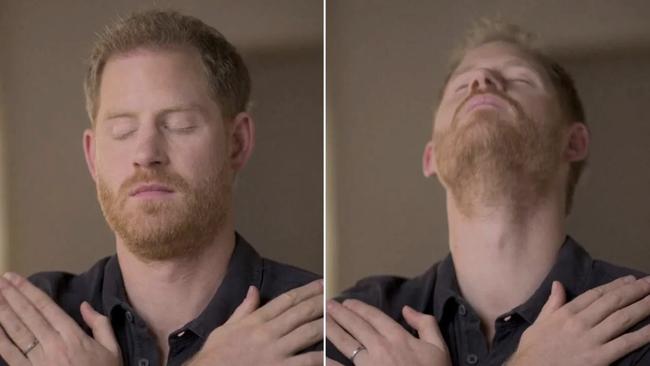 Prince Harry undergoing a form of therapy known as EMDR, which is designed to blunt the trauma of painful memories, as part of The Me You Can’t See docuseries. Picture: Supplied