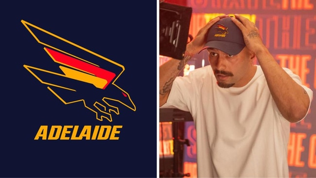 Izak Rankine and the new Adelaide logo. Photos: AFC