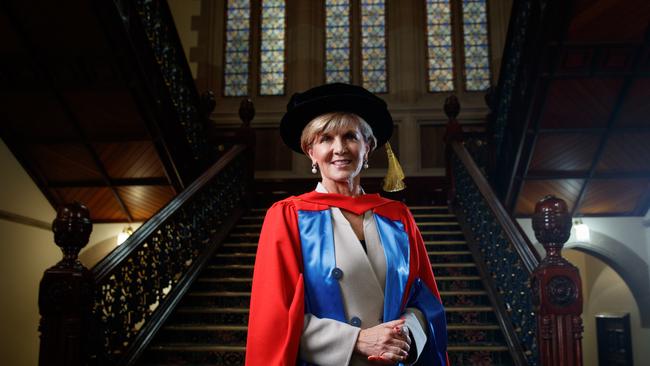 3/5/17 Foreign Affairs Minister Julie Bishop being awarded honorary doctorate at the University of Adelaide. Picture by Matt Turner.