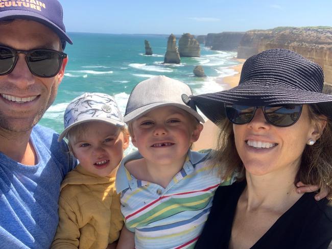 Dr Nick, Arthur, 2, Lachlan, 4, and Dr Astrid-Jane Williams of Bondi Junction are drawing pictures of climate change to send to federal election candidates in Wentworth.