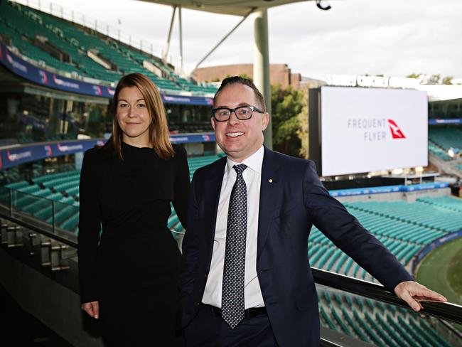 Qantas CEO Alan Joyce with Chief Executive of Qantas's loyalty business Olivia Wirth at the SCG on the 20th of June 2019. Qantas has announced changes to their Frequent flyers program. Photographer: Adam Yip