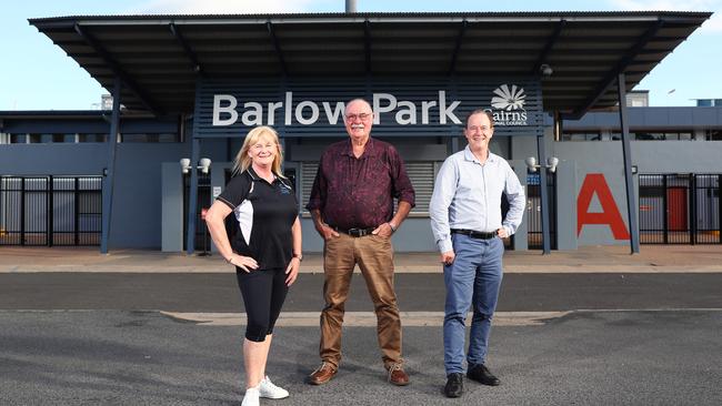 Community and business leaders such as Chamber of Commerce CEO Patricia O’Neill, Leichhardt MP Warren Entsch and former Advance Cairns CEO Paul Sparshott met with Cairns Regional Council officials in 2021 and agreed on a master plan to upgrade Barlow Park into a world class combined rectangular stadium and athletics facility. But the idea has not progressed since that time. Picture: Brendan Radke