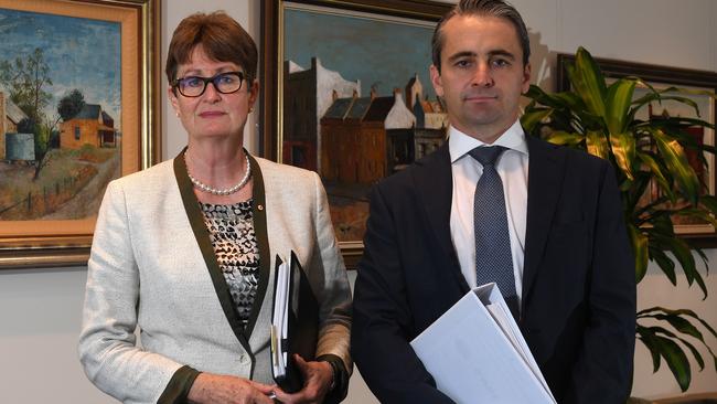 Commonwealth Bank of Australia chairwoman Catherine Livingstone with chief executive Matt Comyn. Picture: AAP