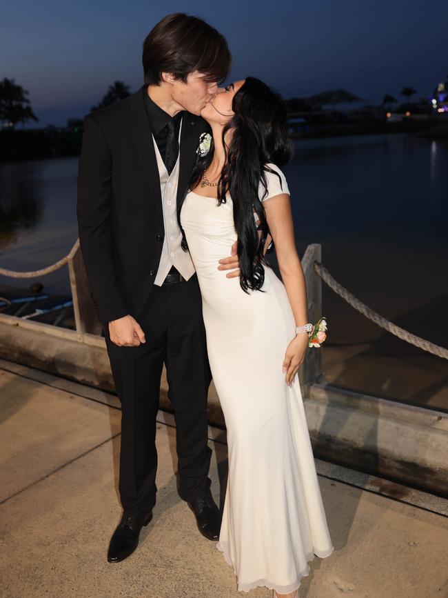 Taj Birch and Monika Alfonso at the Southport State High School Formal at SeaWorld. Picture, Portia Large.