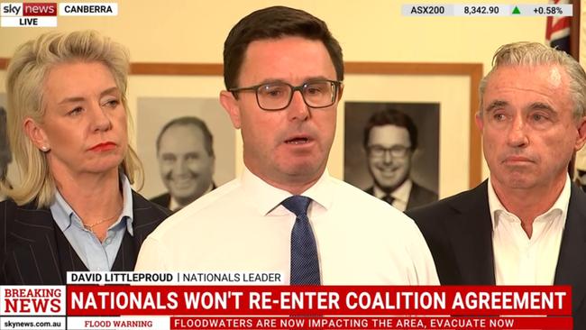 David Littleproud has revealed the Nationals will sit alone in the next parliament. Picture: Sky News