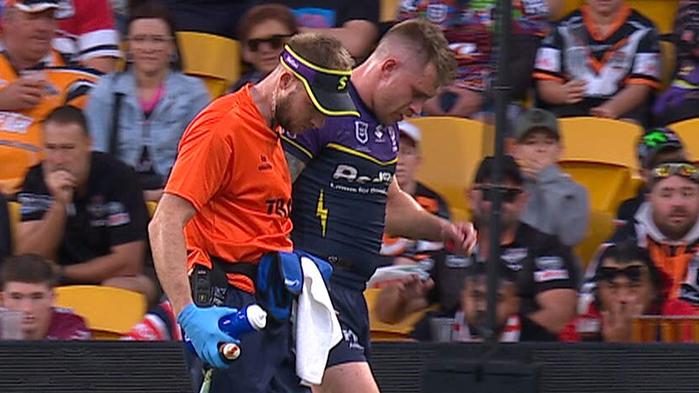 Cameron Munster leaves the field with a groin injury.
