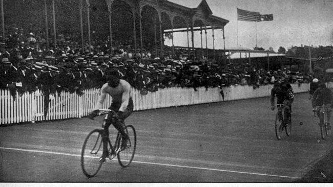 Marshall Major Taylor winning the Walne Stakes at the Adelaide Wheel race meeting at Adelaide Oval in 1903.