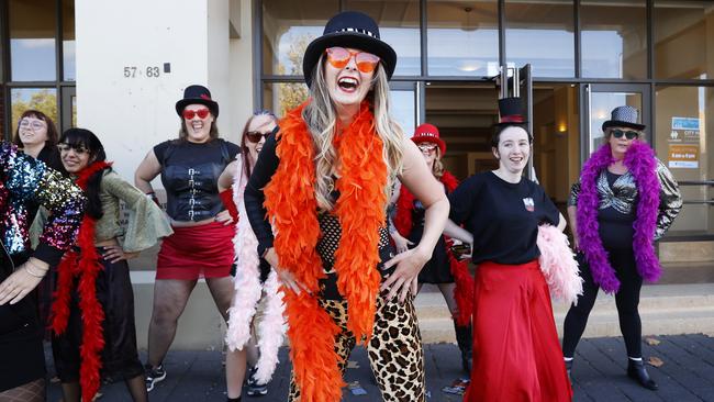 Chloe Swan cast member performs. Flash mob outside the City Hall polling booth by The Old Nick Company who produce the annual Uni Revue which is always politically themed – this year it's called – The Rockl--- Horror (S#*t) Show. Picture: Nikki Davis-Jones