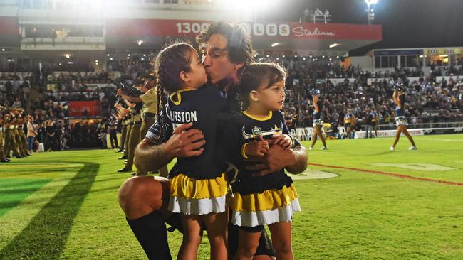 Thurston runs out into the field with daughters Frankie and Charlie. (Zak Simmonds)