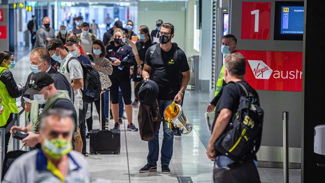 Passengers arrive at Melbourne airport. Picture: Jason Edwards