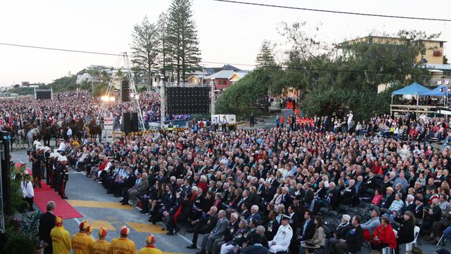 Dignitaries and VIP's at the stage area. Anzac Day dawn service at Elephant Rock Currumbin. Pics Tim Marsden