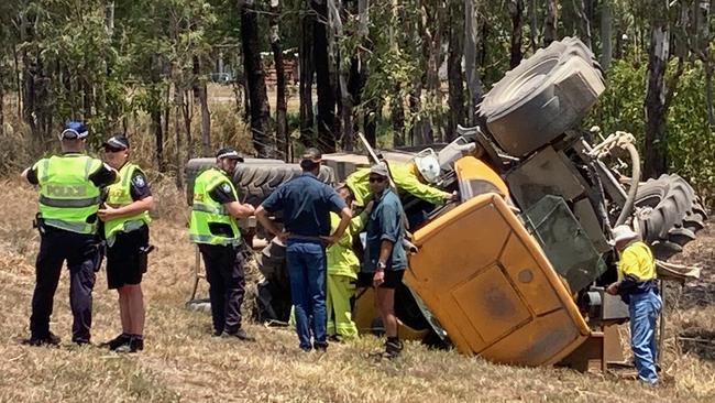 Photographs from the scene of an accident after a haul-out vehicle rolled on the intersection of Bambaroo Road and the Bruce Highway between Townsville and Ingham on Tuesday morning. Picture: Supplied