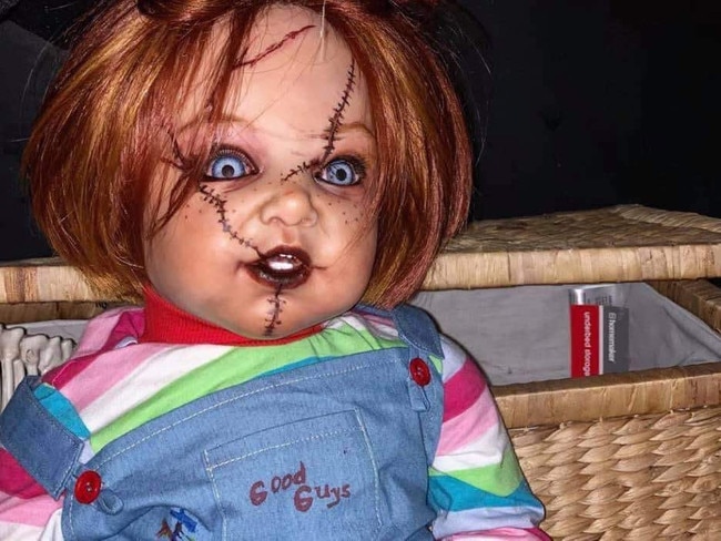 The Chucky doll Silvia Heszterenyiova Sullivan created, which is part of the exhibit at the Maryborough haunted doll museum.