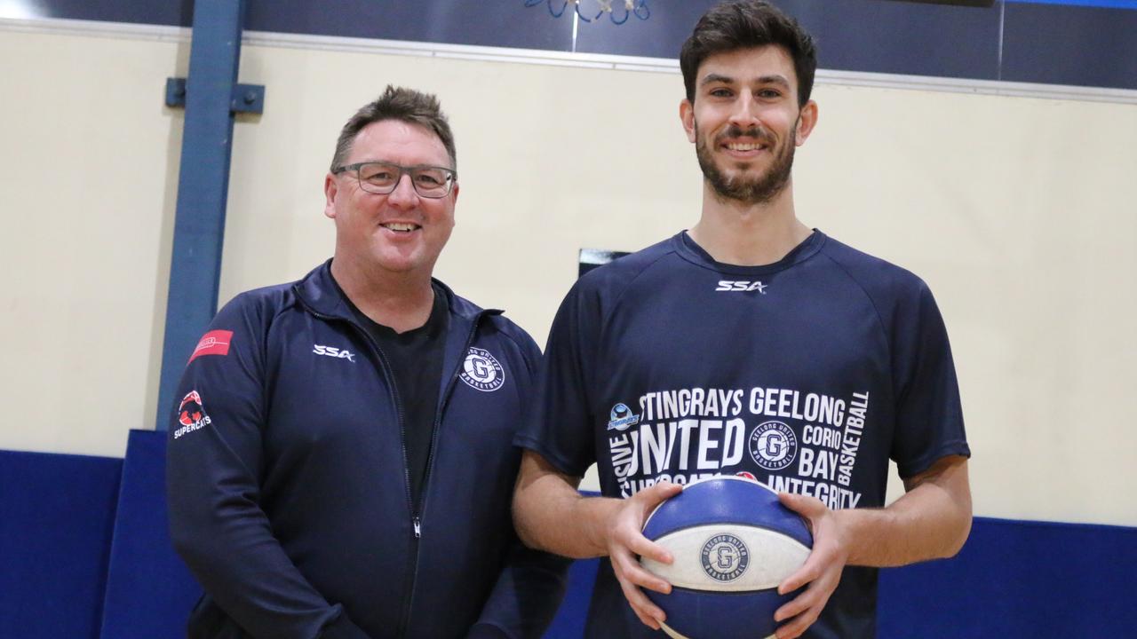 Geelong coach Grant Wallace with recruit Matt McCarthy. Photo: Geelong United Basketball.