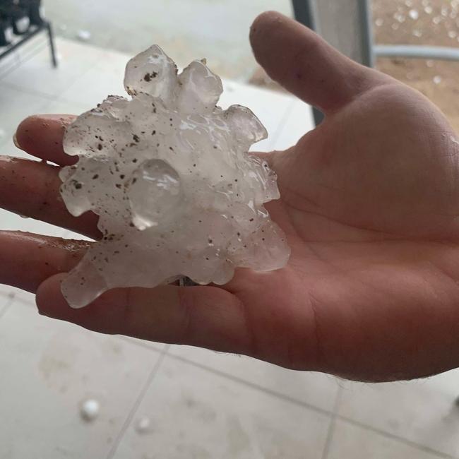 Giant hail at Delaney’s Creek. Photo: Higgins Storm Chasing