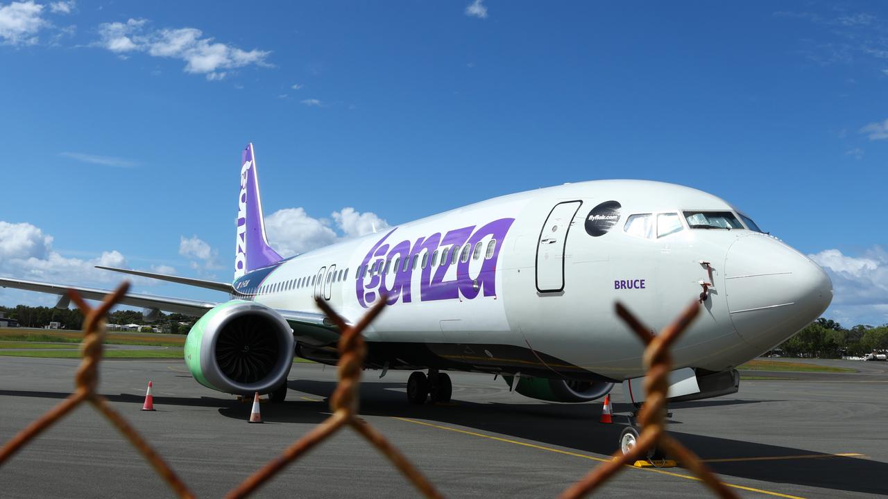 A grounded Bonza plane at Sunshine Coast airport on Tuesday morning. Picture: Lachie Millard