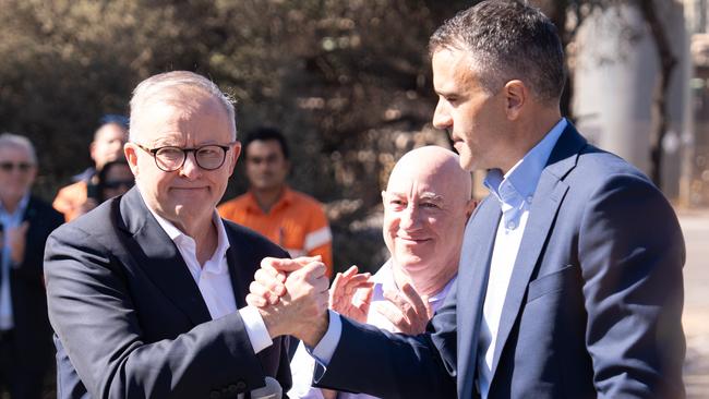 Prime Minister Anthony Albanese and Premier Peter Malinauskas at Whyalla steelworks on February 20. Picture: NewsWire / Tim Joy