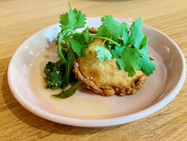 GRAZE - Potto and mustard seed samosa with coriander chutney, at  Sparkke at the Whitmore - Picture Dianne Mattsson