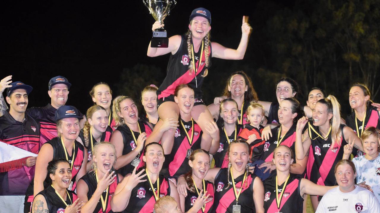 Hervey Bay Bombers have won the grand final, but only by a close call, as Bundy’s Eagles didn’t make it an easy win. Picture: Isabella Magee