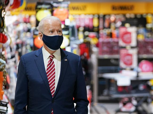 US President Joe Biden visits W.S. Jenks &amp; Son, a hardware store that has benefited from a Paycheck Protection Program loan, in Washington, DC, on March 9. Picture: AFP