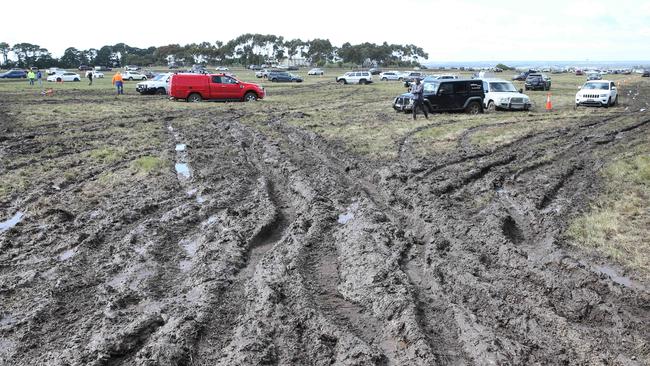 The aftermath of A Day on the Green in November. The car park turned into a huge bog, with tractors needed to extract cars.