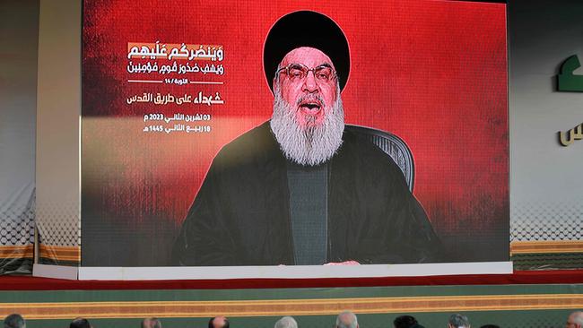 Hassan Nasrallah delivers his long-awaited address overnight on Friday. Picture: AFP