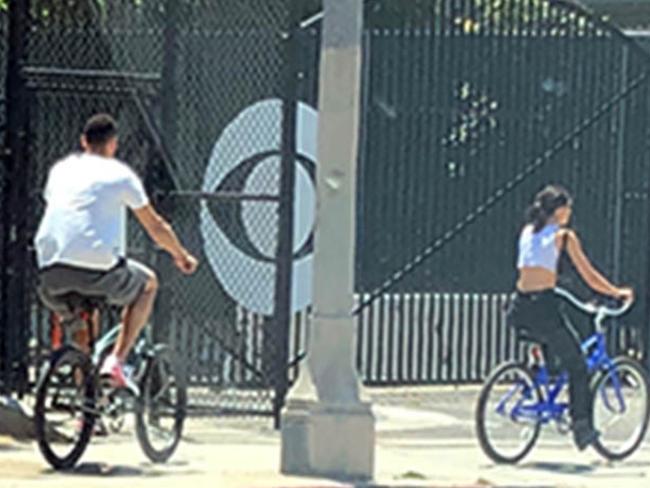 NBA superstar Ben Simmons and supermodel Kendall Jenner were spotted riding bikes in West Hollywood. Picture: MEGA