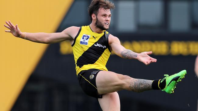 Ben Lennon kicks one of his six VFL goals. Picture: Michael Klein