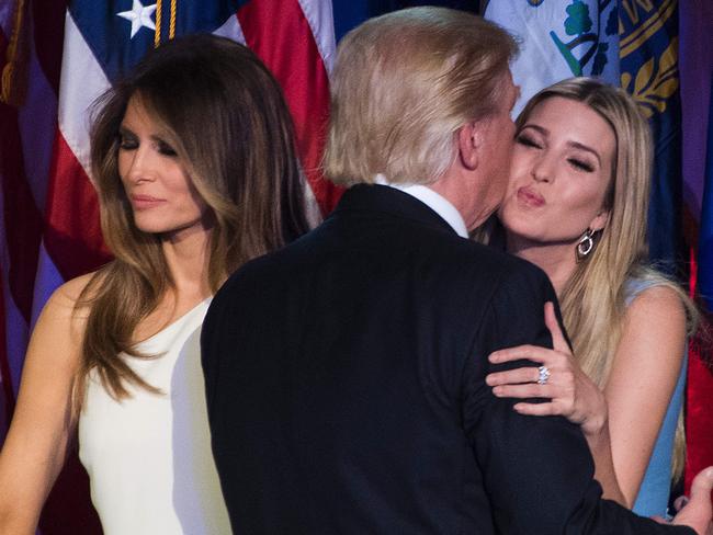 Donald Trump with his wife Melania and daughter Ivanka. Picture: AFP/Jim Watson