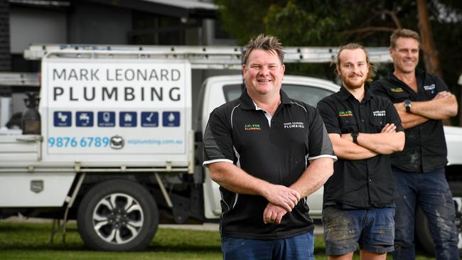 Number 10: Owner Mark Leonard, Bryce Pewtress and Russell Nankervis from Mark Leonard Plumbing, Mitcham. Picture: Penny Stephens