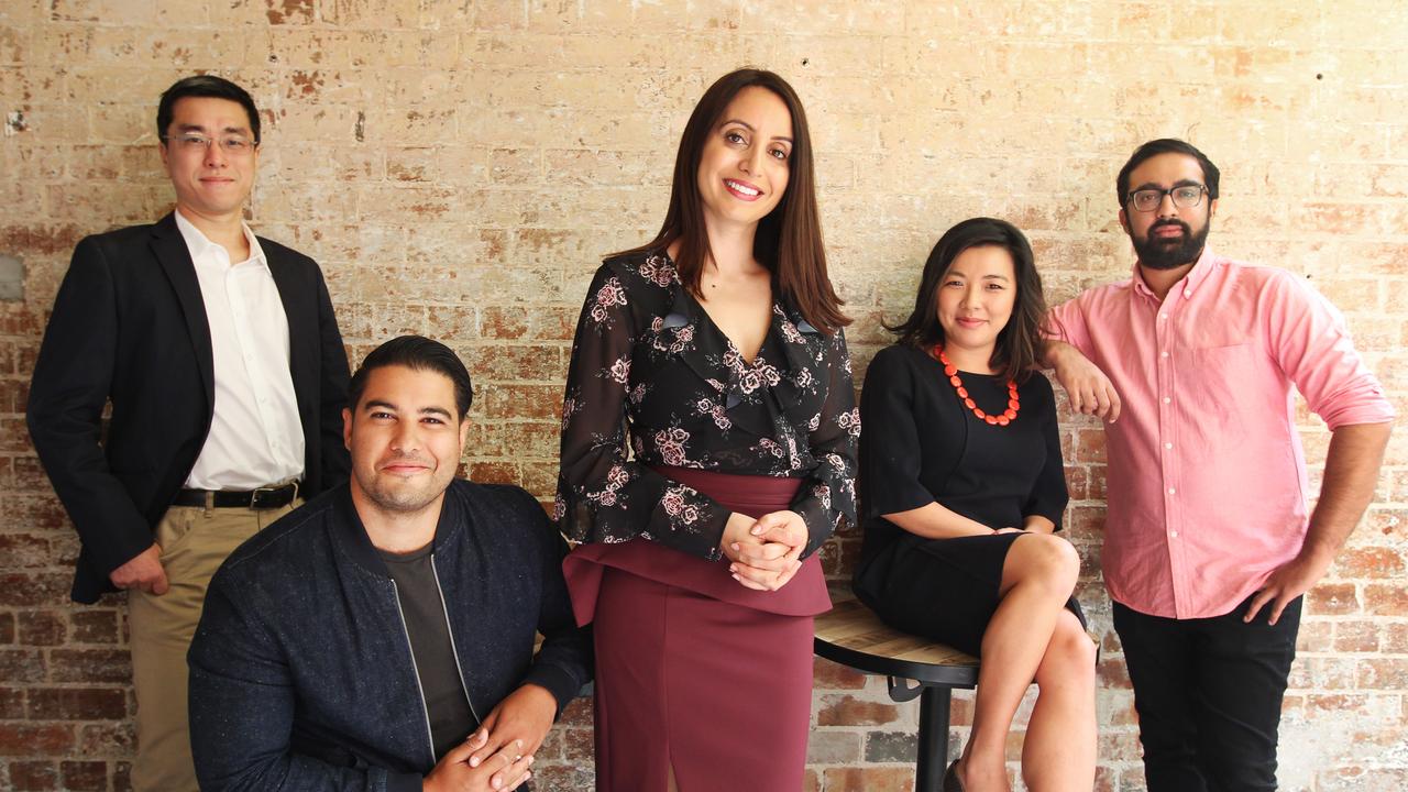 The founding members of Media Diversity Australia in 2017 included Ky Chow, Marc Fennell, ABC journalist Antoinette Lattouf, Isabel Lo and Osman Faruqi. Picture: Hollie Adams/The Australian