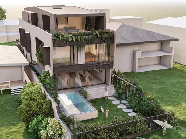 Artist impression of a proposed beachfront mansion on Hedges Ave,  Mermaid Beach by Dan Robinson and Tani Brown. Picture: Supplied