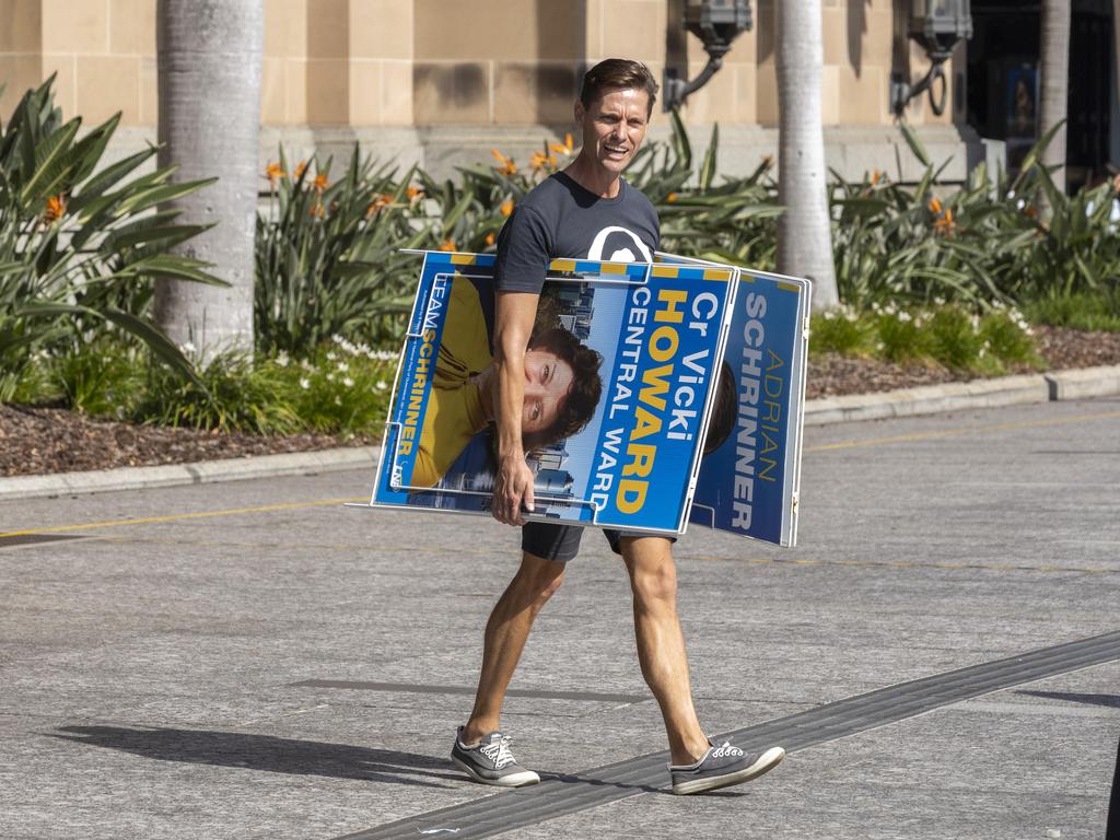 LNP supporters at early voting for the Brisbane City Council Election at Brisbane City Hall on Monday. Picture: Richard Walker