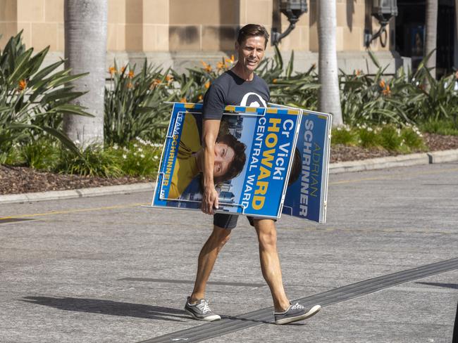 LNP supporters at early voting for the Brisbane City Council Election at Brisbane City Hall on Monday. Picture: Richard Walker