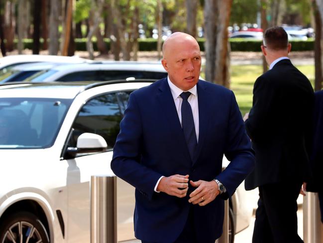 Federal Opposition Leader Peter Dutton at the memorial service with full police honours for constables Rachel McCrow and Matthew Arnold at Brisbane Entertainment Centre. Picture: David Clark