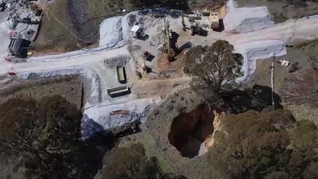 A sinkhole opened up before Christmas near the project. Picture: Four Corners,