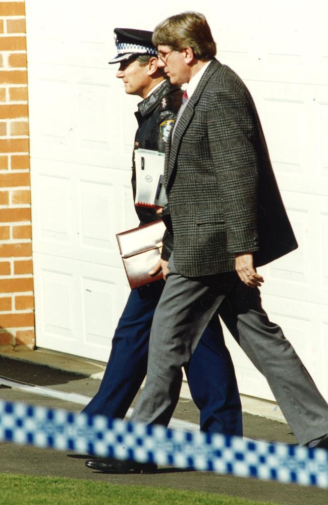 Senior detective Clive Small at Milat’s Eagle Vale house after his arrest in 1994 for the murder of seven backpackers. Picture: Jeff Darmanin