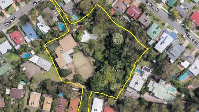 A map showing three of the four purchased blocks.