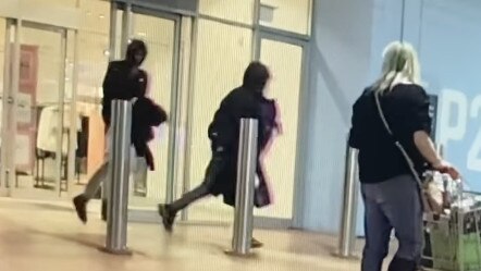 Alleged teens in masks were seen harassing a security guard and fleeing a Myer with multiple stolen items at Southland in  Melbourne on 13 July 2024. Picture: Facebook -  https://www.facebook.com/groups/BaysideAndKingstonCrimeWatch/permalink/2209081086110579/?rdid=GsBgfgc1TjxT4Kiu&share_url=https%3A%2F%2Fwww.facebook.com%2Fshare%2Fv%2FsMJbmYk2e4EDYuXC%2F