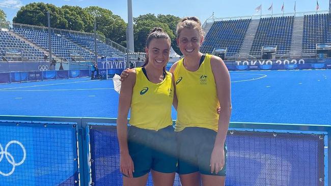 Australian Hockeyroo sisters Savannah and Maddy Fitzpatrick at Oi Hockey Stadium. Picture: Instagram