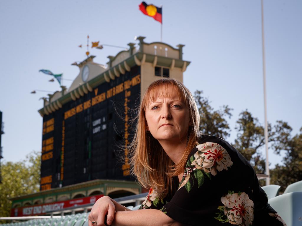 Suzie Ratcliffe – sister of Joanne Ratcliffe abducted from Adelaide Oval 43 years ago and never seen again – enters the Oval for the very first time. (Photo: Matt Turner)