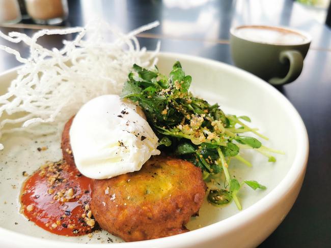 Angie Sue's miso corn fritters. Picture: Supplied