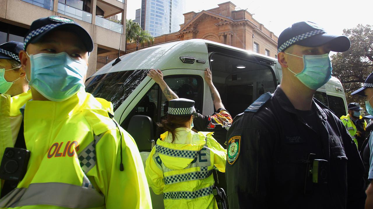 There was a heavy police presence in Sydney’s CBD ahead of the rally. Picture: Getty Images.