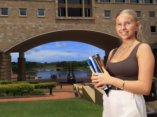 With many Queensland school leavers nervously awaiting the main tertiary offer round on Thursday, Trinity Lutheran College graduate Zoe Bennett has already secured a place in a Bachelor of Exercise and Sport Science at Bond University on the Gold Coast. Pics Adam Head